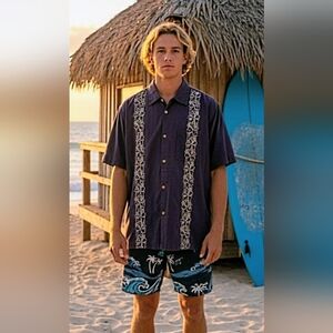 O'NEILL Dark Blue Aloha Shirt sz Large